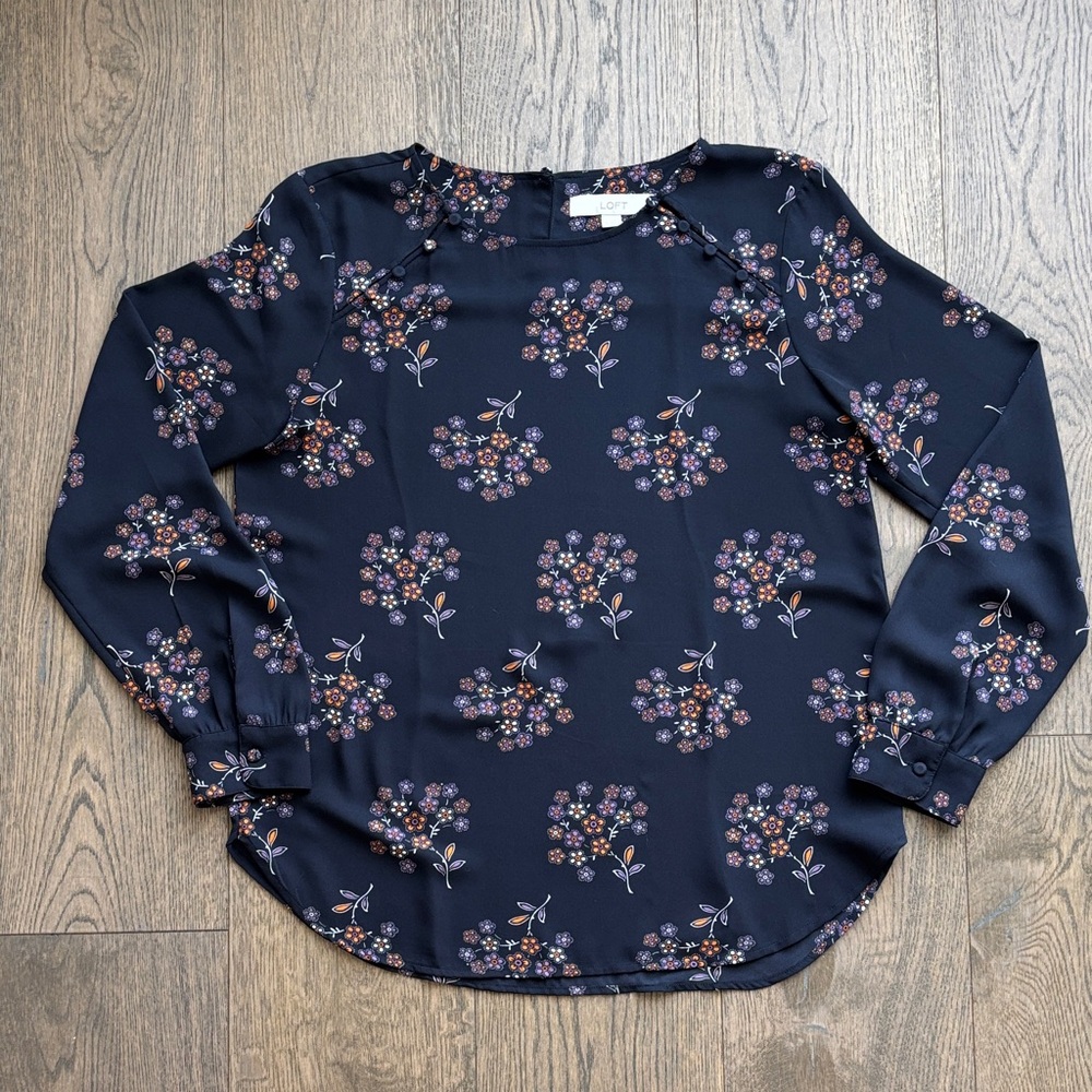 LOFT Navy Floral Blouse
